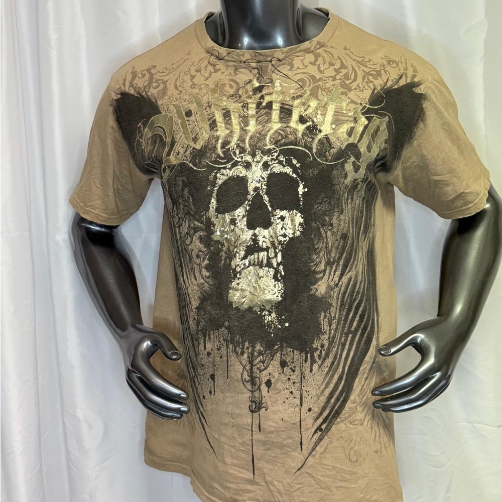 VINTAGE 90s Men's Graphic Skull T-Shirt - Tan